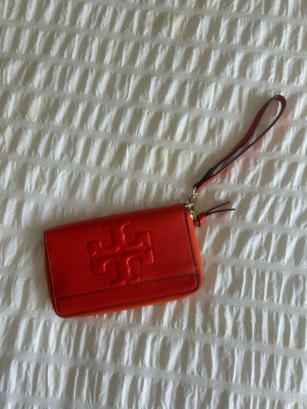 Tory Burch Vibrant Red Embossed Leather Wristlet - Picture 2 of 5